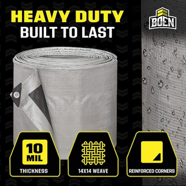 BOEN 20 ft. x 25 ft. Heavy-Duty Commercial Silver/Black Tarp Cover