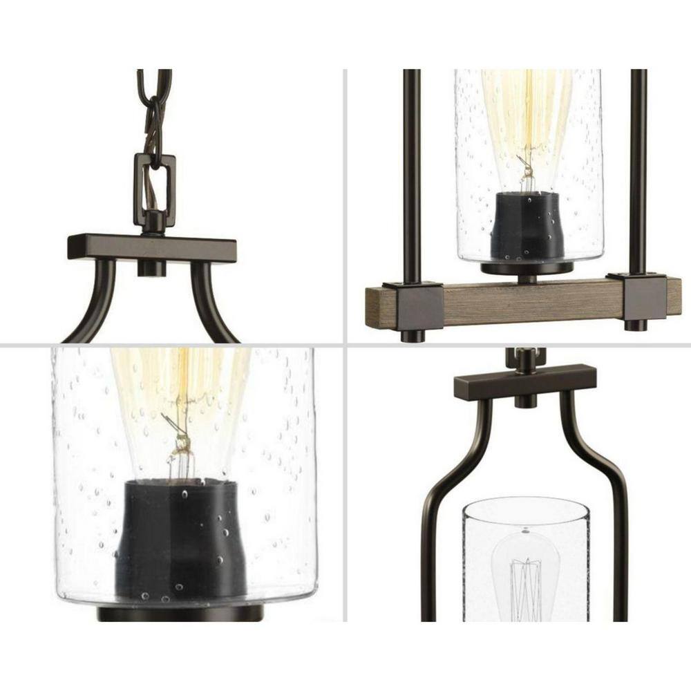 Barnes Mill Antique Bronze Mini Pendant with Seeded Glass Shade