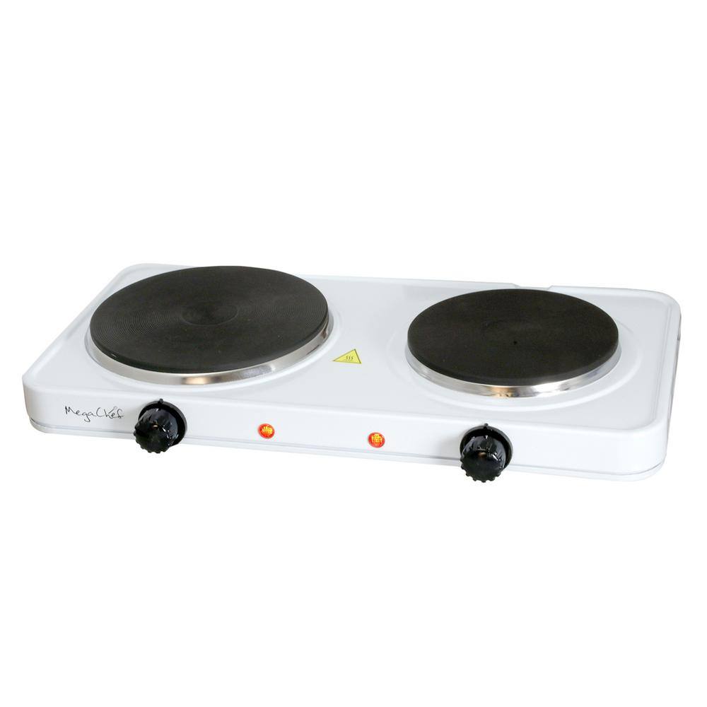 MegaChef White Dual Burner Portable Electric Cooktop
