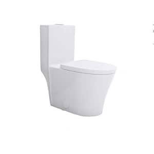 23 in. D 1-piece 0.8/1.6 GPF Dual Flush White Porcelain Elongated Toilet in Soft Closing Seat Included