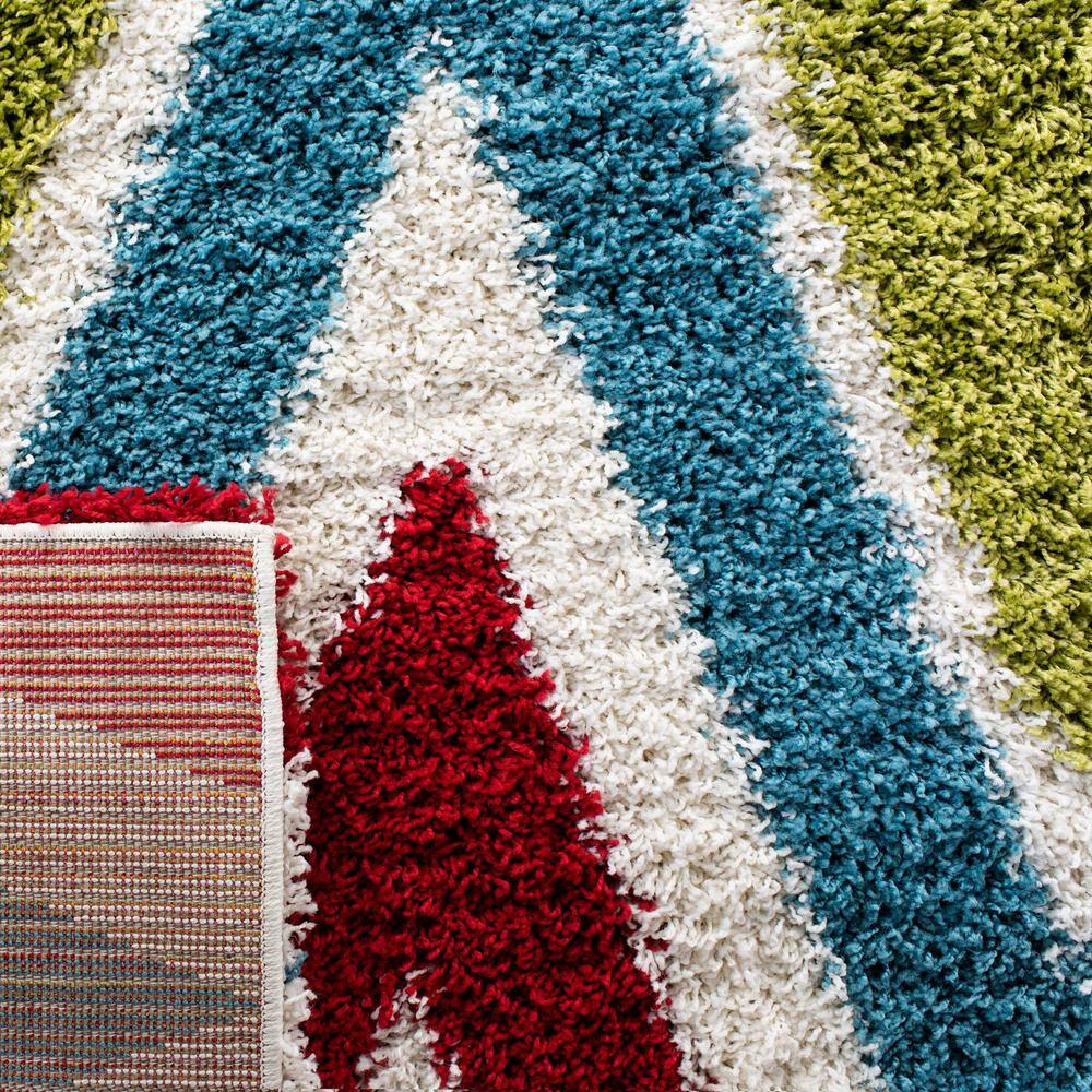 Ivory and Multicolor Chevron Synthetic Shag Kids Rug