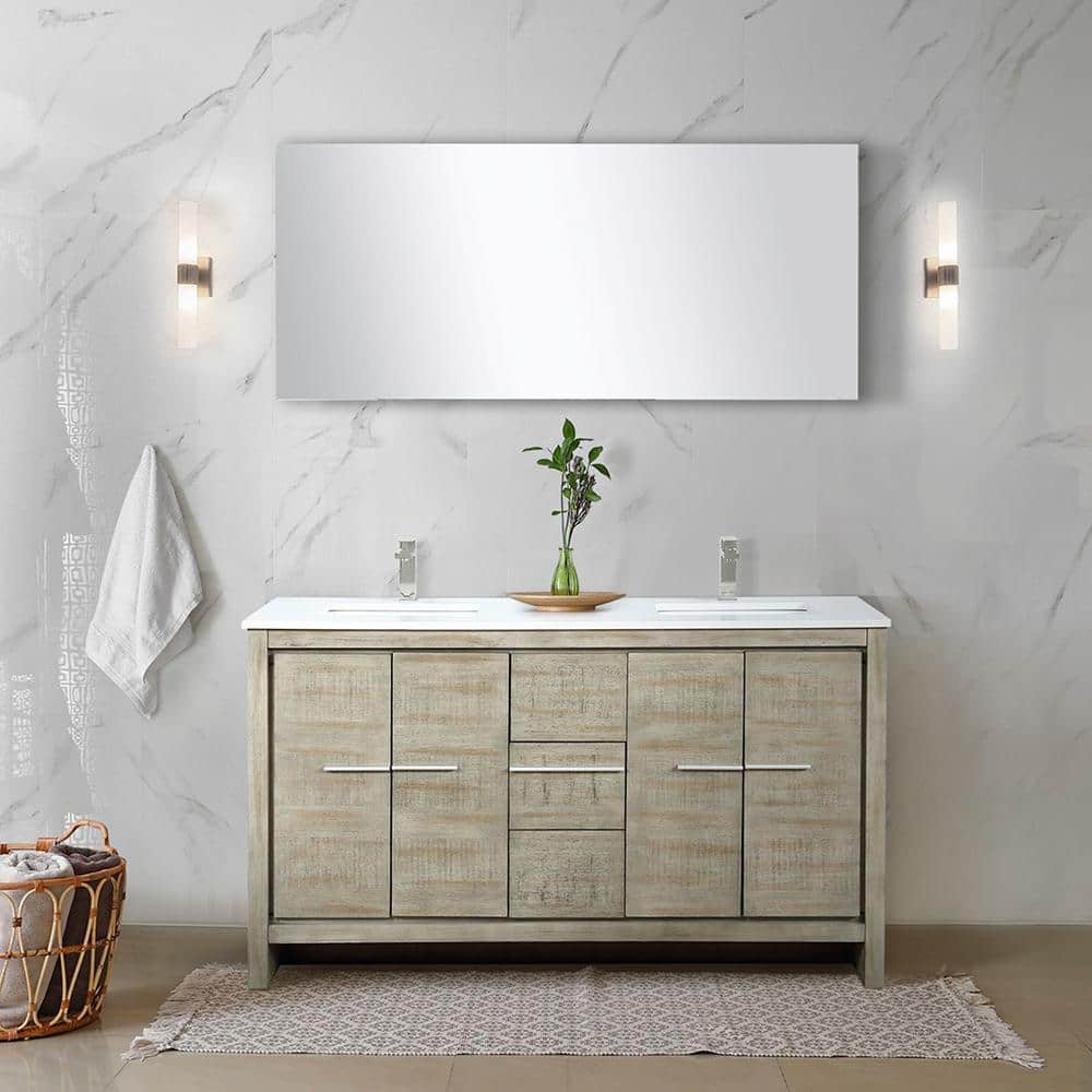 Lafarre 60 in W x 20 in D Rustic Acacia Double Bath Vanity, White Quartz Top, Brushed Nickel Faucet Set and 55 in Mirror price history on PriceWatchPro