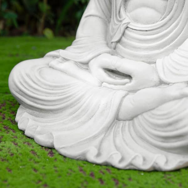 Glitzhome 22.75 in. H MGO White Meditating Buddha Statue