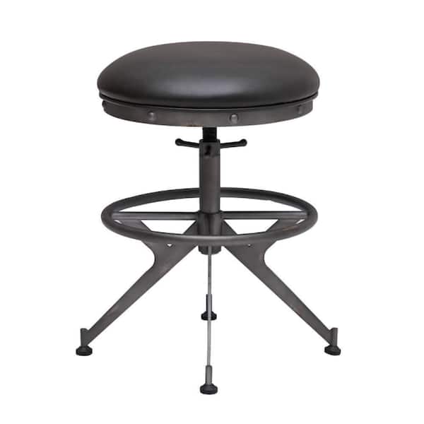 Benjara Ruth 25 in. Gray Backless Metal Axle Base Adjustable Stool with Cushioned Seat