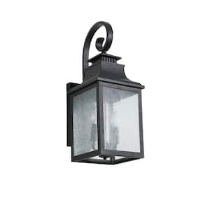 23 in. H Black 2-Light Outdoor Hardwired Wall Lantern Scone with Clear Bubble Glass, No Bulbs Included