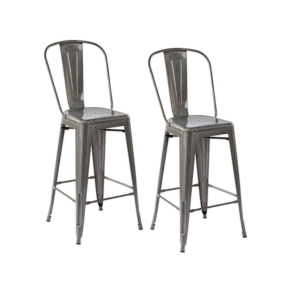 Homy Casa THOCAR 29 in. Kitchen Counter Height Silver Metal Bar Stools