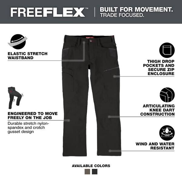 Milwaukee Men's 38 in. x 32 in. Black and Brown FREEFLEX Tech Work