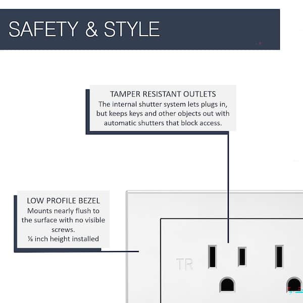 radiant 15 Amp White 2-Outlet Recessed Furniture Power Strip with 6 Ft. Cord