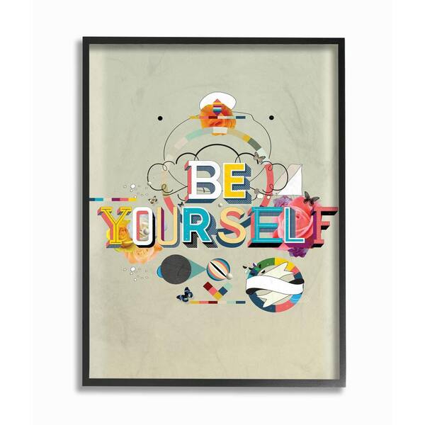 The Stupell Home Decor Collection 16 in. x 20 in. "Be Yourself Playful Multi Color Graphic Typography" by Kavan and Company Framed Wall Art