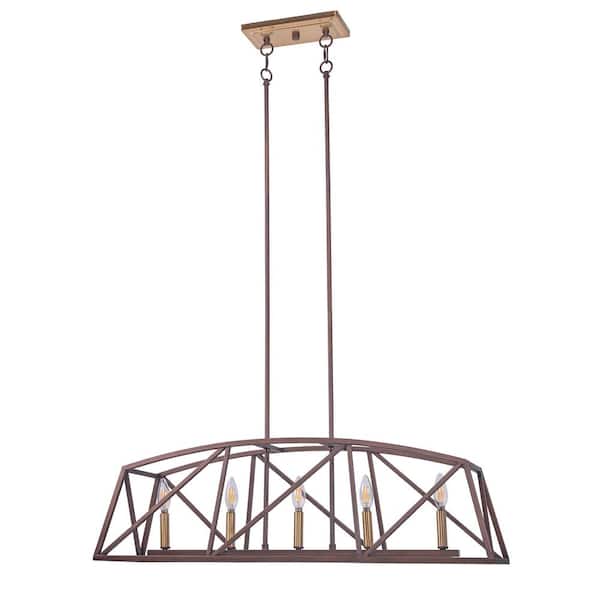 Pia Ricco 5-Light Architectural Bronze and Soft Matte Brass Kitchen Island Linear Pendant