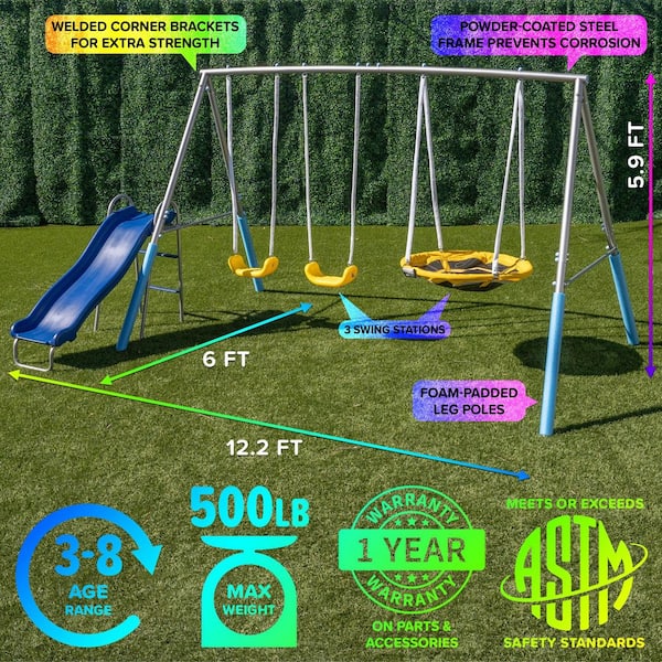 SPORTSPOWER Comet Metal Swing Playset with LED Light-Up Saucer