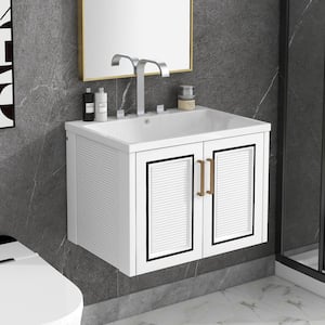 24 in. W x 18 in. D x 17.6 in. H Wall Mounted Bath Vanity in White with White Ceramic Top