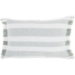 Jordan Green Striped Cotton 20 in. X 14 in. Throw Pillow