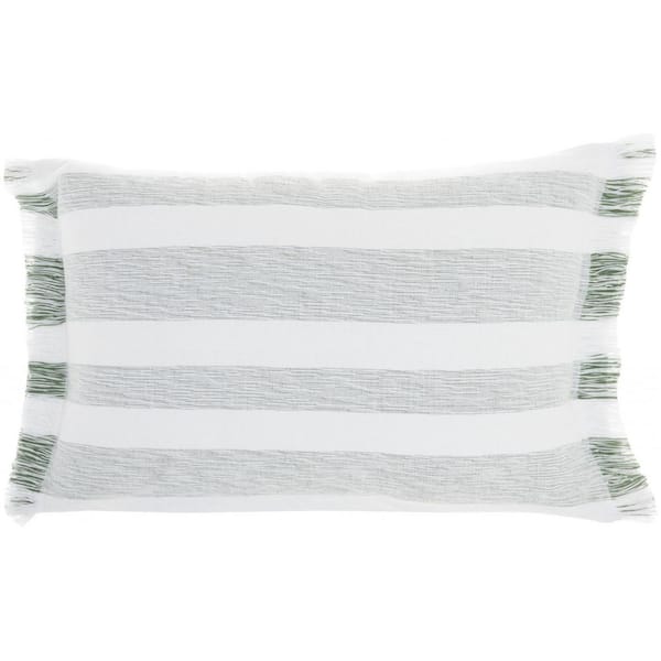 HomeRoots Jordan Green Striped Cotton 20 in. X 14 in. Throw Pillow