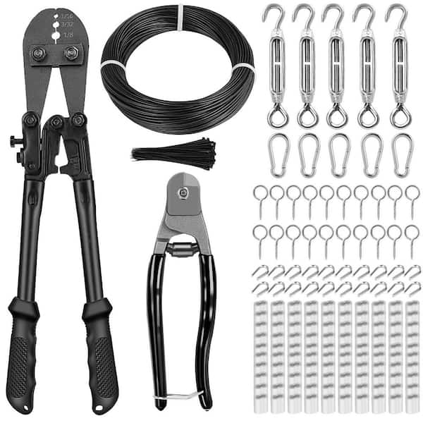 1/16 in. x 200 ft. Stainless Steel Vinyl Coated Wire Rope Kit with Crimping Tool Turnbuckle Tension Cable