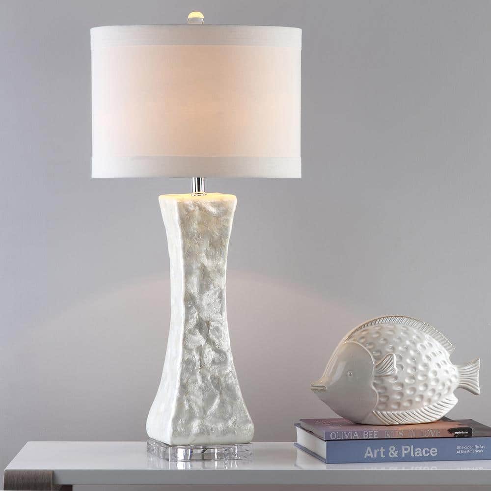 Shelley 22" White Concave Table Lamp with Capiz Shell Detail