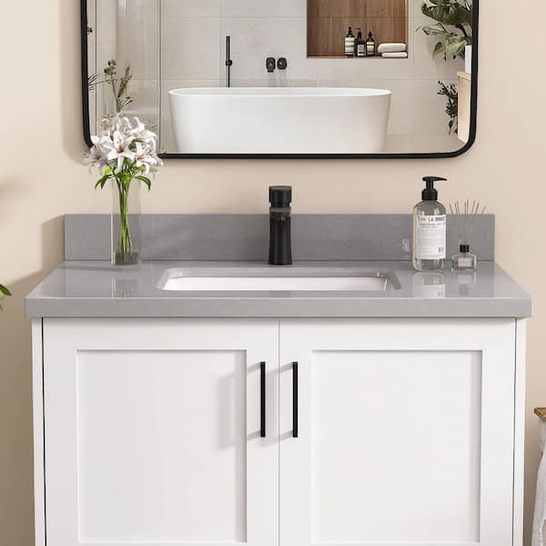 Zeafive 36 in. W x 22 in. D Engineered Stone Marble White