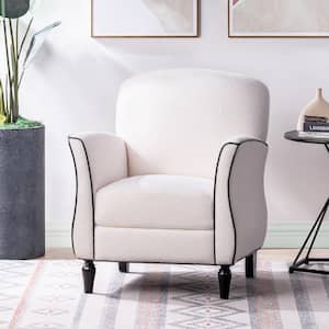 Mid Century White Faux Fur Fabric Armchair Living Room Sofa Chair Leisure Chair with Backrest and Armrest (Set of 1)