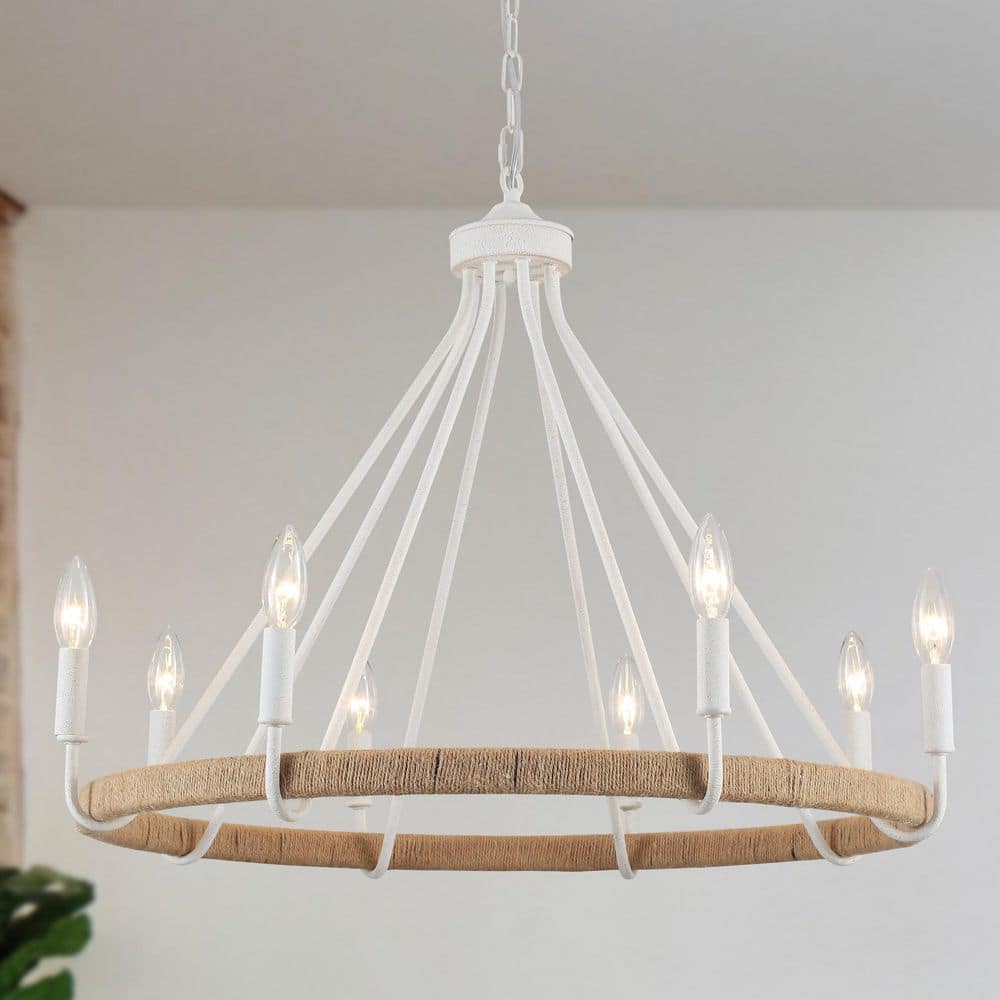 8-Light Vintage White and Brown Farmhouse Hemp Rope Wagon Wheel Chandelier for Living Room price history on PriceWatchPro
