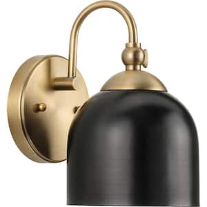 Dalton 5.5 in. 1-Light Vintage Brass Matte Black Vanity Light for Bath and Vanity