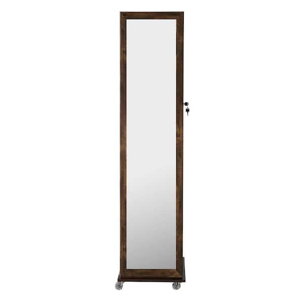 Gray 15.75 in. W x 64.96 in. H Led light Rectangle Metal Full Length Mirror 360° Swivel Jewelry Cabinet