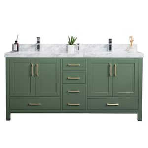 Malibu 60 in. W x 22 in. D x 36 in. H Double Sink Bath Vanity in Lafayette Green with 2 in. Carrara Marble Top