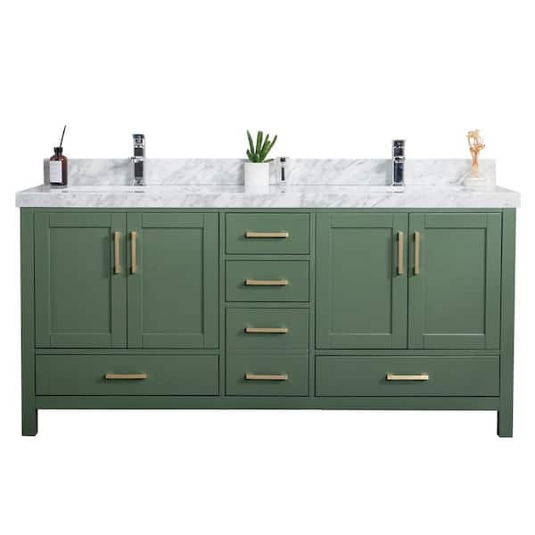 Willow Collections Malibu 60 in. W x 22 in. D x 36 in. H Double Sink Bath Vanity in Lafayette Green with 2 in. Carrara Marble Top