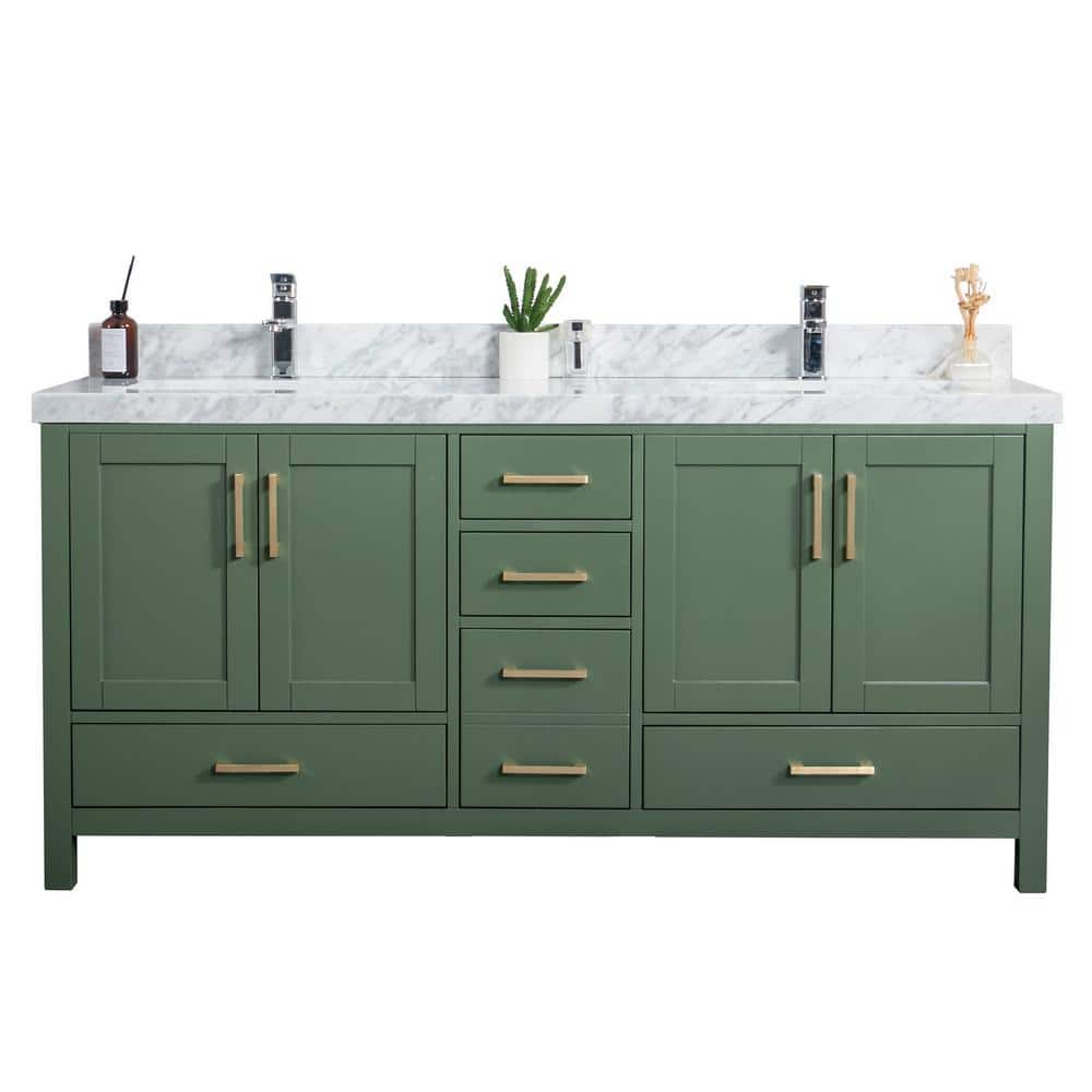 Malibu 72 in. W x 22 in. D x 36 in. H Double Sink Bath Vanity in Lafayette Green with 2 in Carrara Marble Top price history on PriceWatchPro
