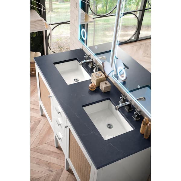James Martin Vanities 60 in. W x 23.5 in. D Double Basin Vanity Top in Charcoal Soapstone Silestone Quartz with White Basin