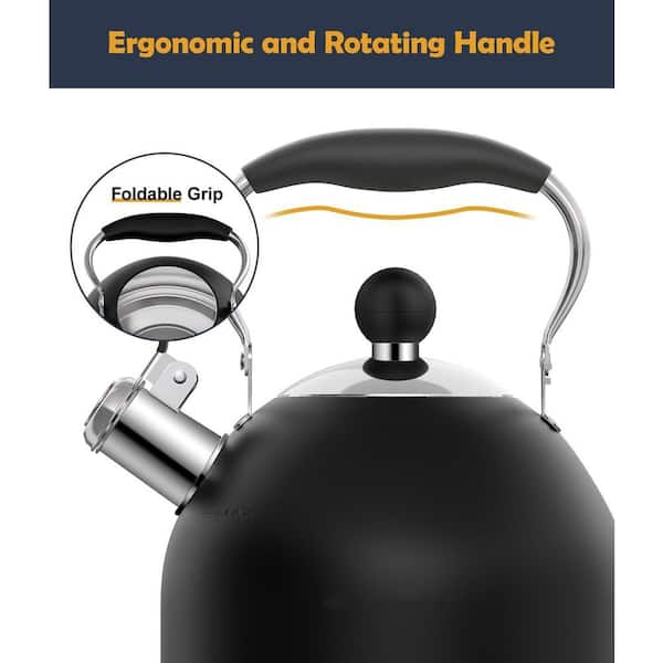 Wudkey 8-Cup Black Stainless Steel Whistling Tea Kettle, Stovetop