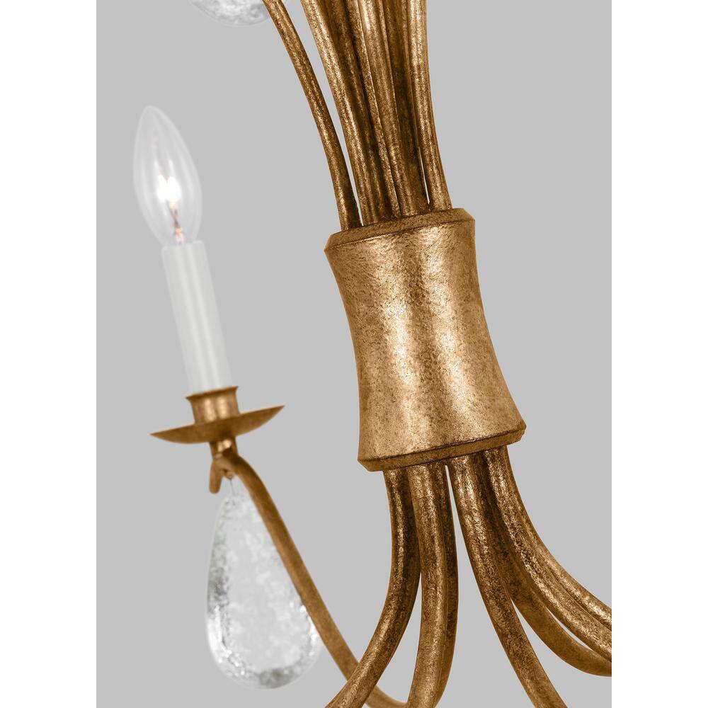 Antique Gild 8-Light Candle Style Chandelier with Crystal Drops