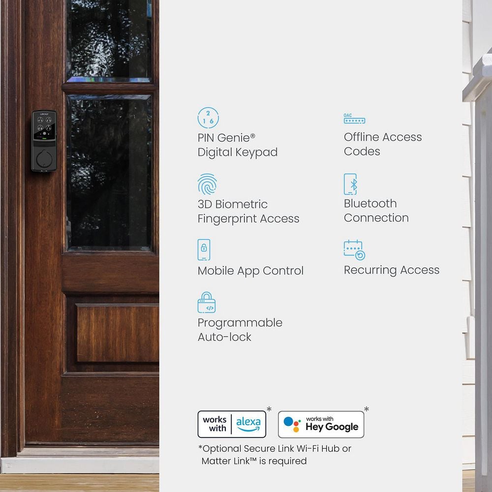 Matte Black Smart Deadbolt with Fingerprint and Keypad