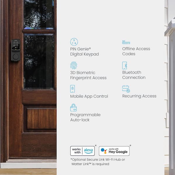 Lockly - Secure Plus Matte Black Bluetooth Single Cylinder Deadbolt Smart Lock with 3D Fingerprint, Works with Hey Google/Alexa