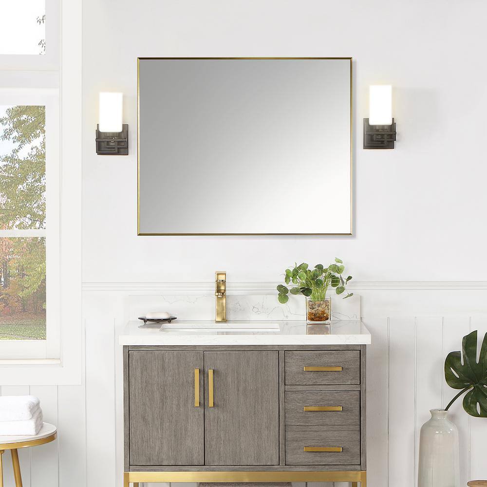 Elegant Rectangular 36" Brushed Gold Aluminum Vanity Mirror
