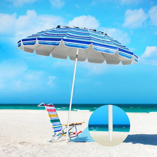 8 ft. Beach Umbrella Outdoor Patio Garden with Carrying Bag Sand Anchor Navy Blue
