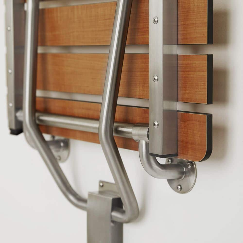 22-inch Teak and Stainless Steel Wall-Mounted Shower Bench