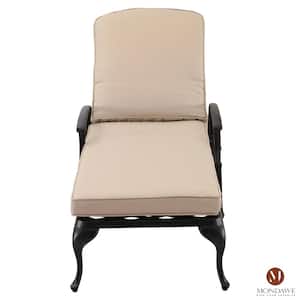 Aluminium Cast Outdoor Lounge Chair Chaise Recliner with Beige Cushion (1-Pack)