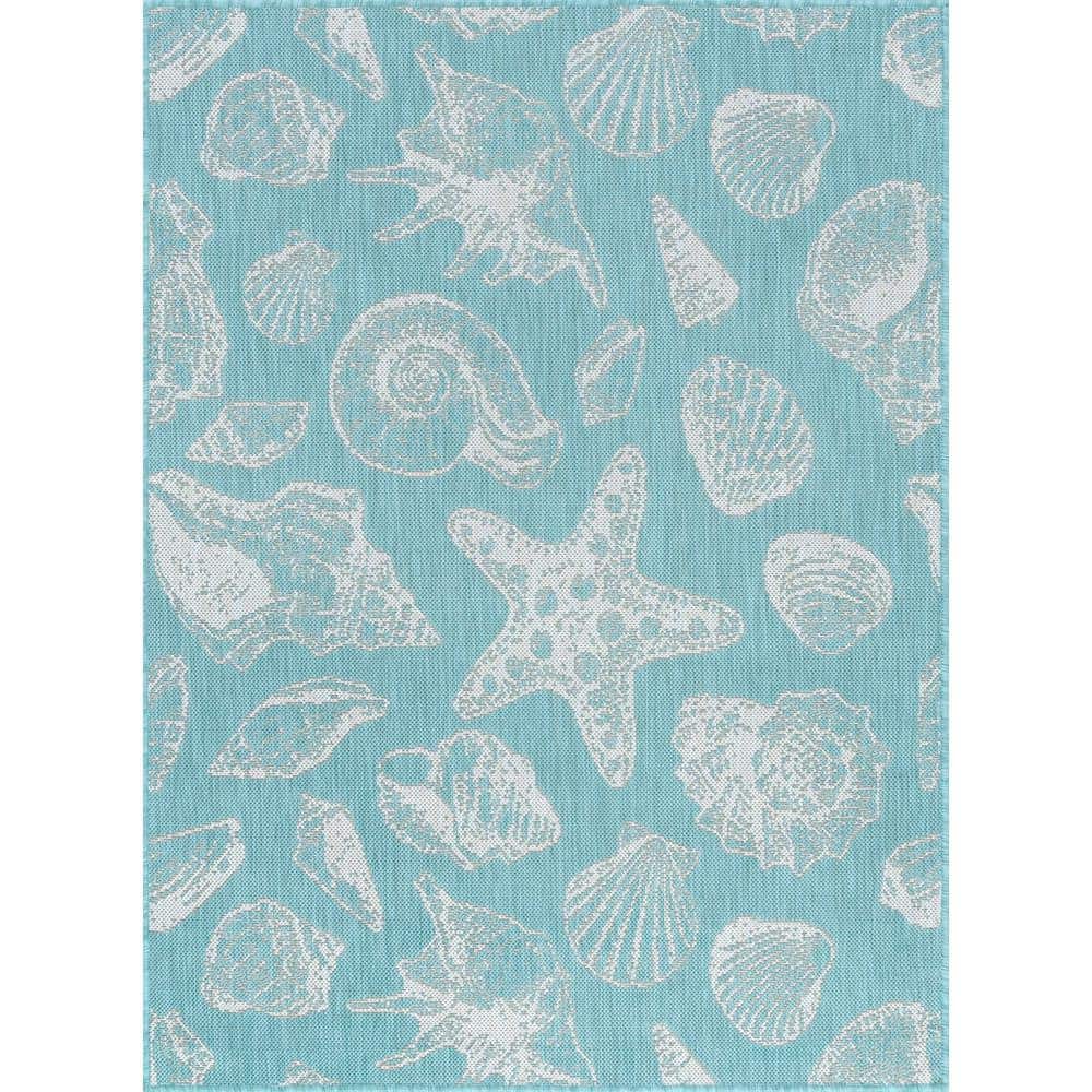 Tayse Rugs Eco Coastal Aqua 4 ft. x 6 ft. Indoor/Outdoor Area Rug ...