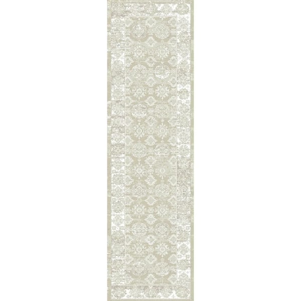 Dekor Ivory Beige 2 ft. x 8 ft. Medallion Traditional Runner Area Rug