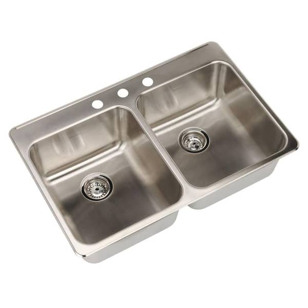 American Standard Prevoir Drop-In Brushed Stainless Steel 33375 in. 3-Hole Double Basin Kitchen Sink Kit