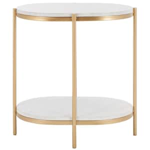 Dove 22 in. White/Gold Oval Faux Marble End Table