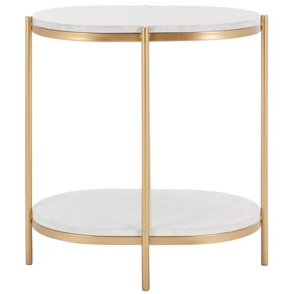SAFAVIEH Dove 22 in. White/Gold Oval Faux Marble End Table