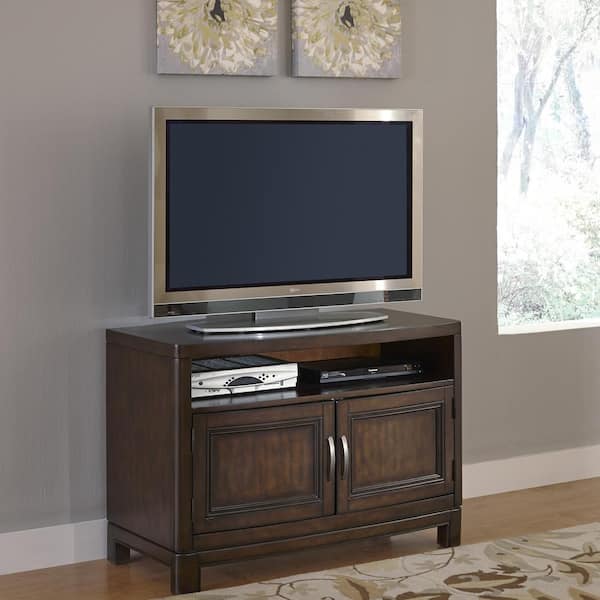 HOMESTYLES Crescent Hill Collection 44 in. Dark Tortoise Shell Wood TV Stand Fits TVs Up to 48 in. with Storage Doors
