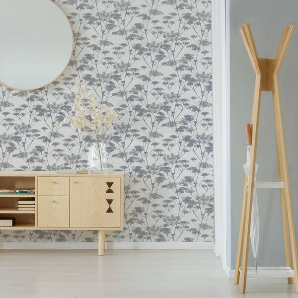Meadow Silhouette Blue and Grey Wallpaper