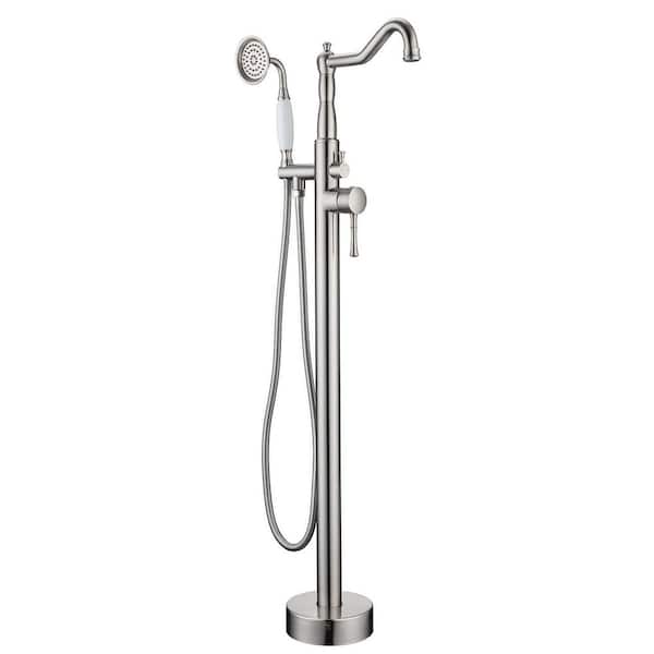 Flynama Single Handle Classical Freestanding Bathtub Faucet with Hand Shower in Brushed Nickel