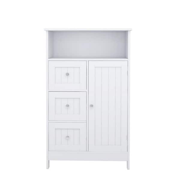 Unbranded Modern Freestanding 23.62 in. W x 11.81 in. D x 39.37 in. H White Linen Cabinet with 3 Drawers and 1 Door for Bathroom