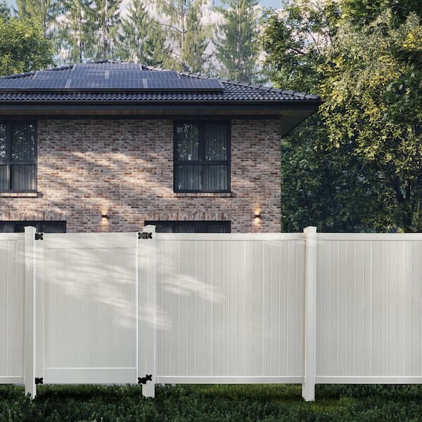 6 ft. x 6 ft. Board on Board Framed Flat White Ivory Vinyl Fence Panel (Unassembled)