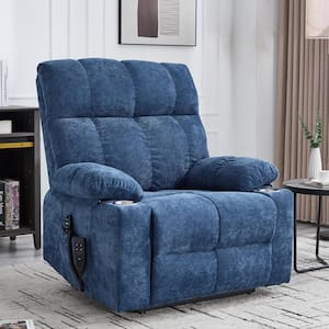 Blue Premium Dual Motor Chenille Power Lift Recliner with Massage and Heat, 2-Cup Holders, 350 lbs.