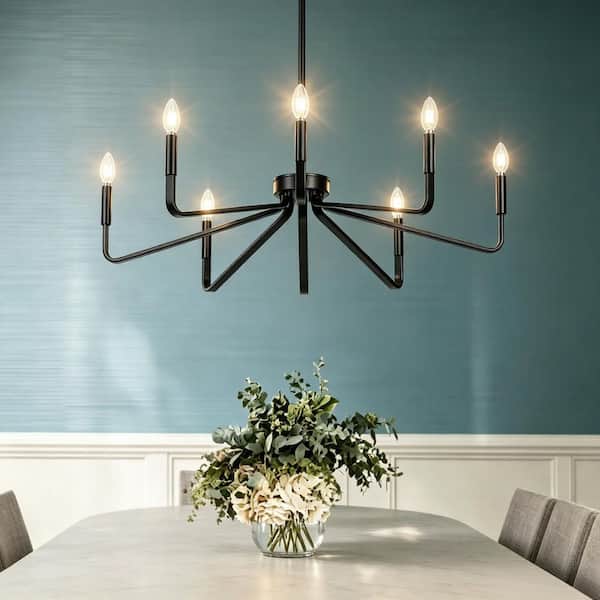 Modern 8-Light Black Candlestick Chandelier Transitional Elegant Pendant Light Fixture for Kitchen Island, Ding Room