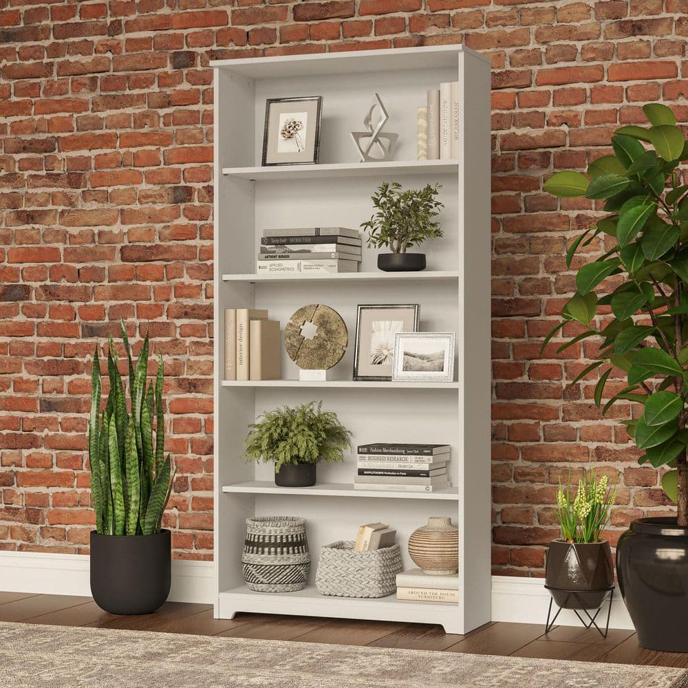 Cabot Tall 5-Shelf Adjustable White Bookcase Organizer
